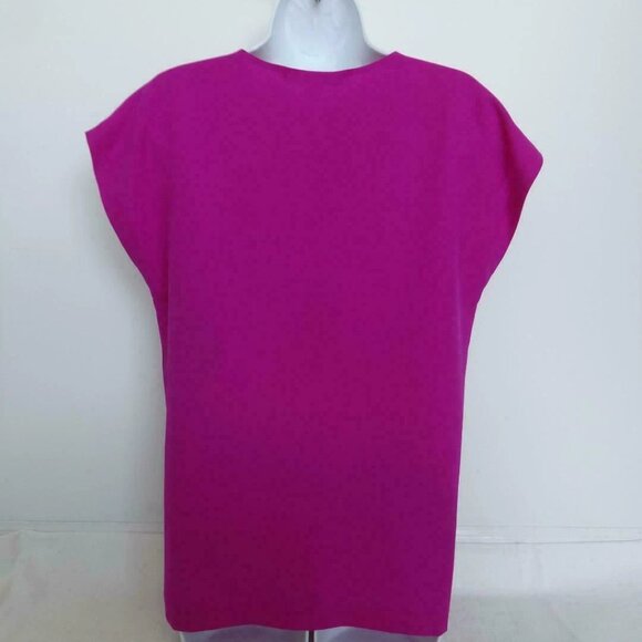 New DIANE VON FURSTENBERG Roseberry Pink Acedia Crepe Scoop Neck Top Shirt Small - Picture 6 of 7